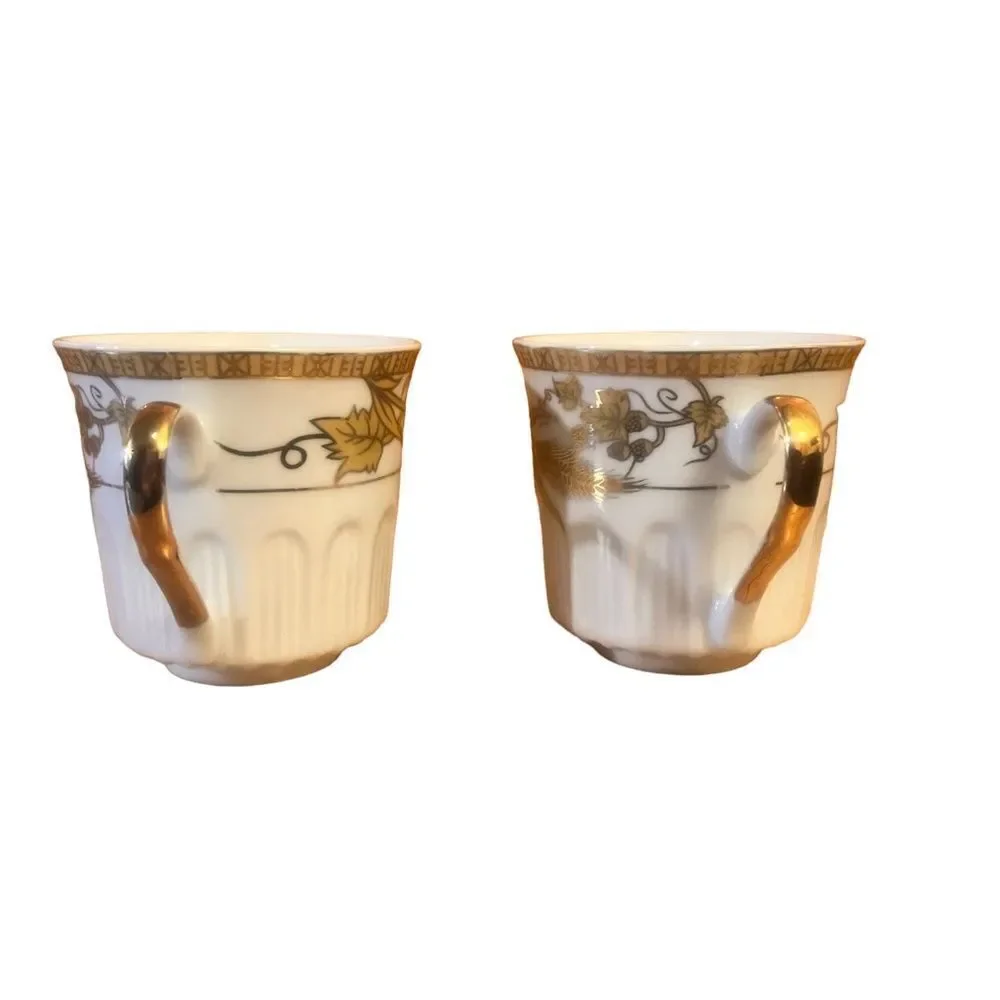 Set of 2 Euro Idea Porcelain Tea Cup Coffee Mug Gold Trim Grain 3” (6884)